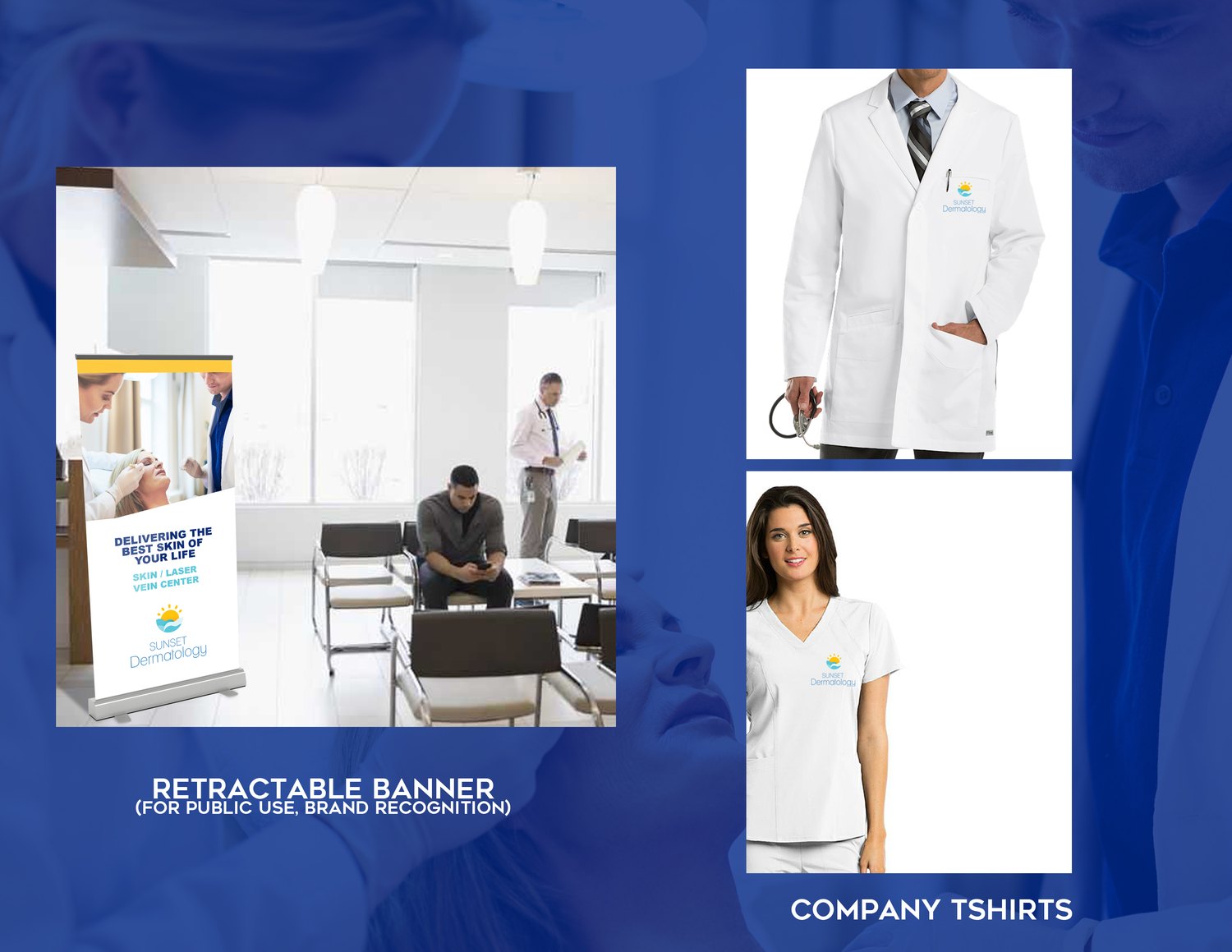 Retractable banner and company shirts, work by Awkward Media Group