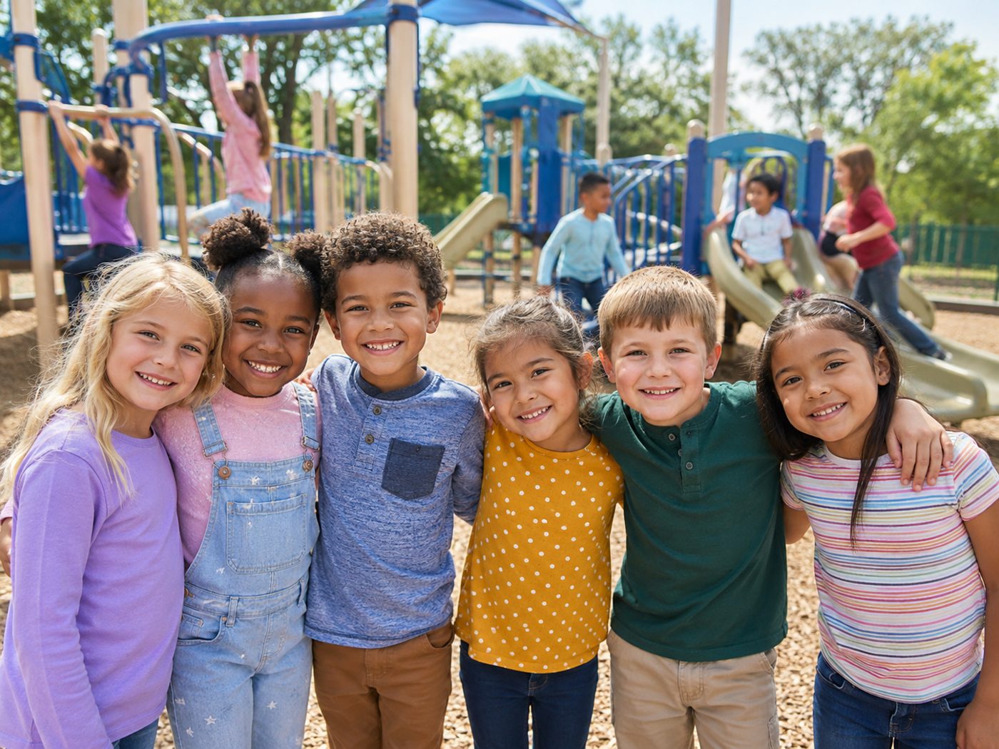 Smiling children at a playground